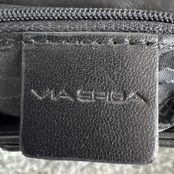 Via Spiga Africa Collection Black Leather Embossed Clutch Purse Magnetic Snap - Picture 8 of 12